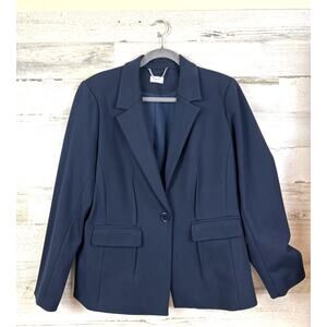 ECRU Womens M Navy Blue Single Breasted Tailored Blazer Work Evening Wear Office